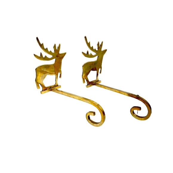 Vintage Brass Deer Christmas Stocking & Candle Holders Set Of 3 - Picture 4 of 10